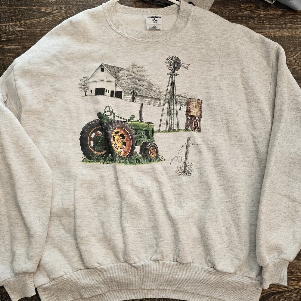 Vintage Farming Tractor Deere Pullover Crewneck Sweater 2XL XXL